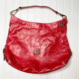 Dooney & Bourke Red Croc-Embossed Leather Hobo Bag